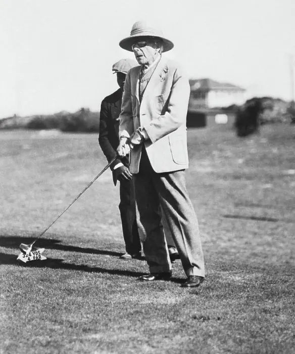 Framed Print : J.D.Rockefeller Watches Ball He Hit;Golf Framed Print : J.D.Rockefeller Watches Ball He Hit;Golf