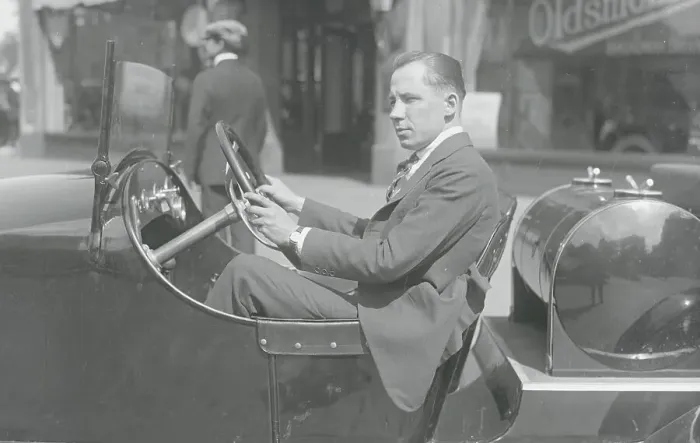 Framed Print : J.E. Murphy Driving His Car Framed Print : J.E. Murphy Driving His Car