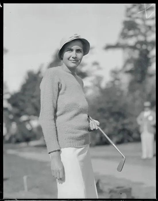 Framed Print : Jean Armstrong Posing with Golf Club Framed Print : Jean Armstrong Posing with Golf Club