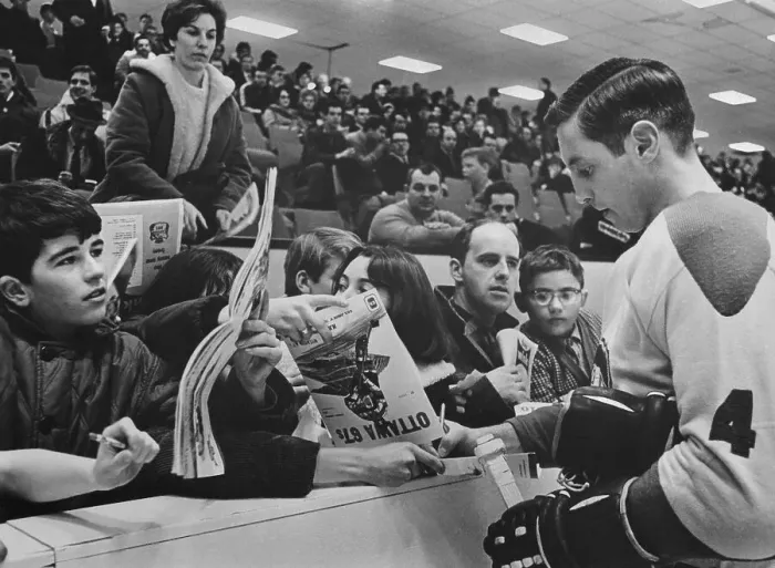 Framed Print : Jean Beliveau with Fans on the Sideline Framed Print : Jean Beliveau with Fans on the Sideline