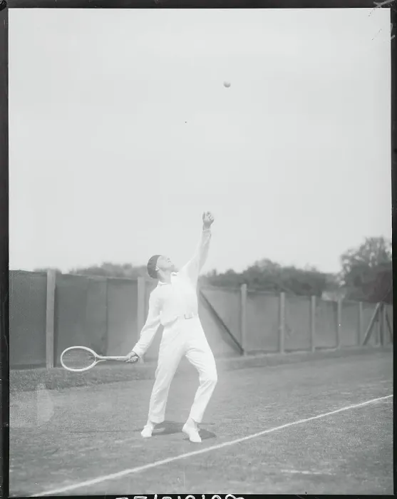Framed Print : Jean Borotra Serving in Tennis Match Framed Print : Jean Borotra Serving in Tennis Match