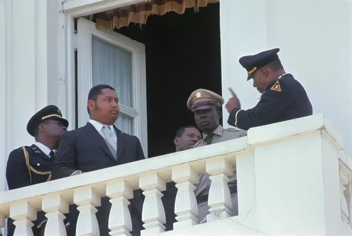 Framed Print : Jean Claude Duvalier Speaking to an Officer Framed Print : Jean Claude Duvalier Speaking to an Officer