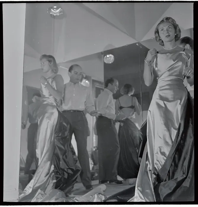 Framed Print : Jean Desses with Model Getting Dressed Framed Print : Jean Desses with Model Getting Dressed
