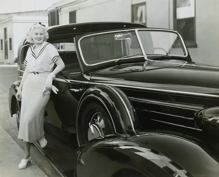 Framed Print : Jean Harlow Posing with Cadillac Framed Print : Jean Harlow Posing with Cadillac