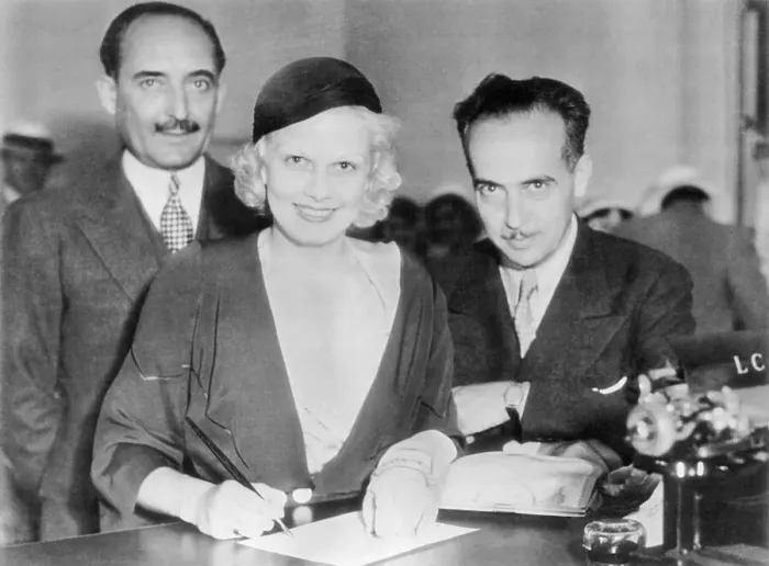 Framed Print : Jean Harlow Signing Marriage Papers Framed Print : Jean Harlow Signing Marriage Papers