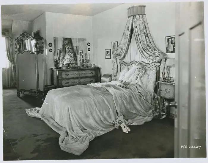 Framed Print : Jean Harlow Talking on Telephone in Bed Framed Print : Jean Harlow Talking on Telephone in Bed