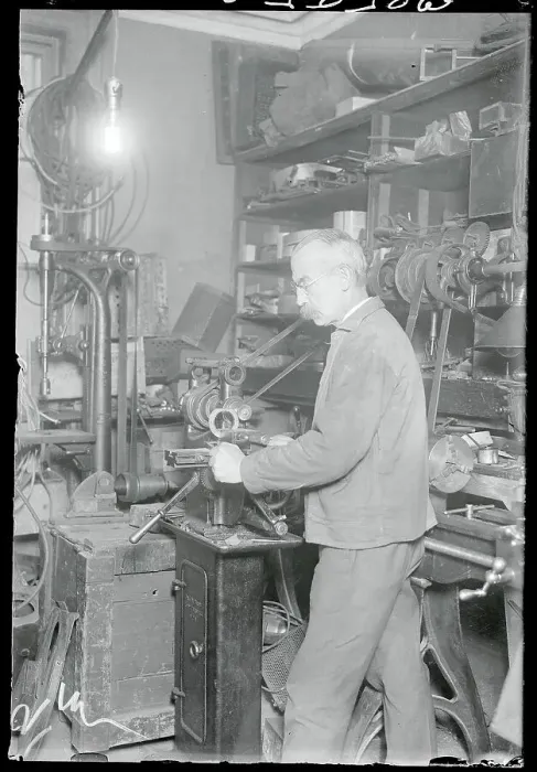 Framed Print : Jean Leroy Working in His Shop