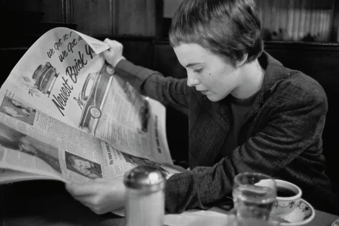 Framed Print : Jean Seberg Reading Newspaper Framed Print : Jean Seberg Reading Newspaper