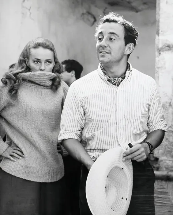 Framed Print : Jeanne Moreau And Louis Malle; Movie Set Framed Print : Jeanne Moreau And Louis Malle; Movie Set