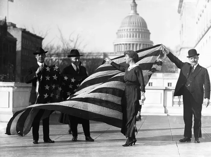 Framed Print : Jeannette Rankin with American Flag Framed Print : Jeannette Rankin with American Flag