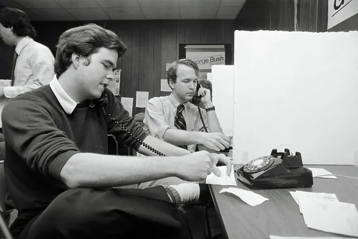 Framed Print : Jeb and Neil Bush Making Phone Calls Framed Print : Jeb and Neil Bush Making Phone Calls