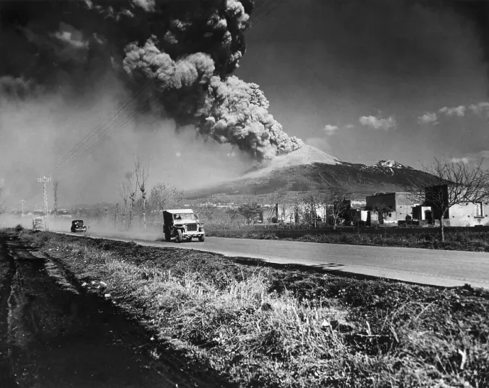 Framed Print : Jeeps Spped Away As Vesuvius Spits Cloud Framed Print : Jeeps Spped Away As Vesuvius Spits Cloud