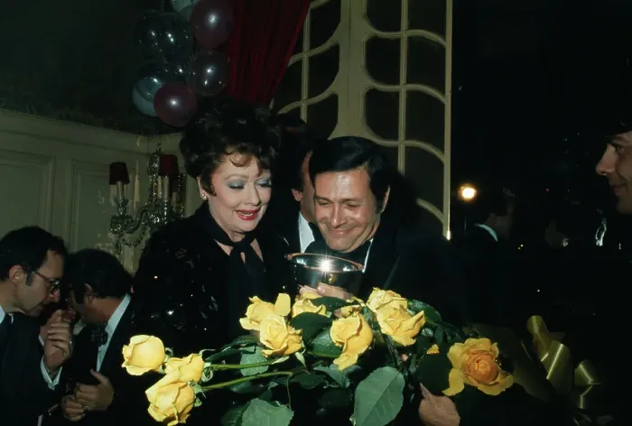 Framed Print : Jerry Herman With Lucille Ball Holding Yellow Bouquet at Award Ceremonies Framed Print : Jerry Herman With Lucille Ball Holding Yellow Bouquet at Award Ceremonies