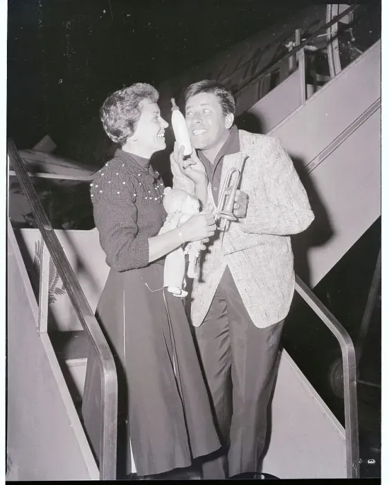 Framed Print : Jerry and Patti Lewis with Toys on Staircase Framed Print : Jerry and Patti Lewis with Toys on Staircase