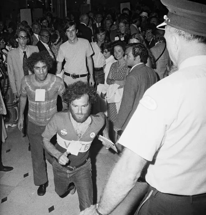 Framed Print : Jerry Rubin and Abbie Hoffman Running Past Guard Framed Print : Jerry Rubin and Abbie Hoffman Running Past Guard