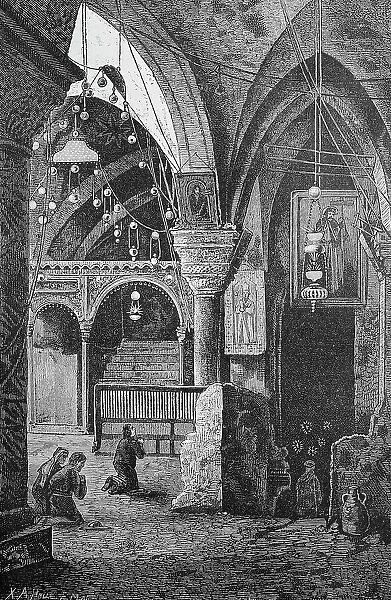 Jerusalem, Israel, Chapel of St. Helen with the entrance to the Chapel of the Finding of the Cross in the Church of the Holy Sepulchre in Jerusalem, Historic, digital reproduction of an original 19th-century original