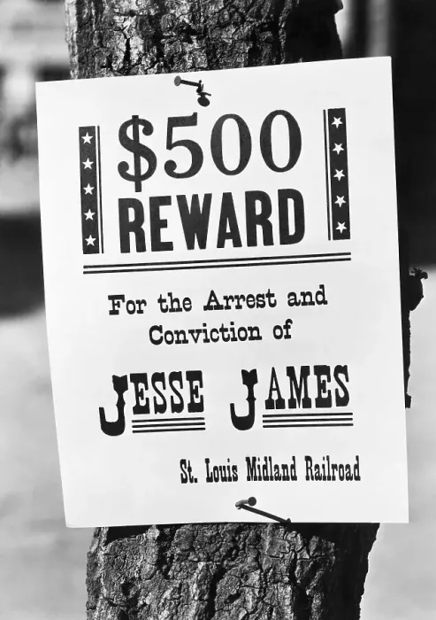 Framed Print : Jesse James Wanted Poster Nailed to Tree Trunk Framed Print : Jesse James Wanted Poster Nailed to Tree Trunk