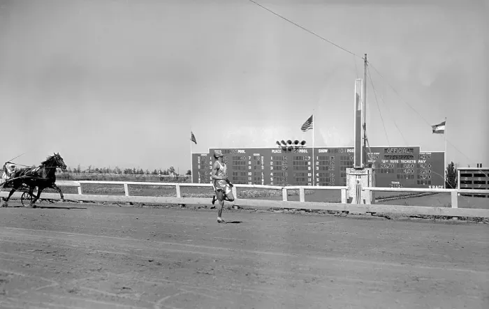 Framed Print : Jesse Owens Racing with a Horse Framed Print : Jesse Owens Racing with a Horse