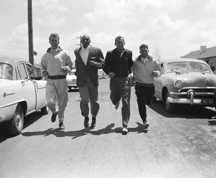 Framed Print : Jesse Owens With Runners At Melbourne Framed Print : Jesse Owens With Runners At Melbourne