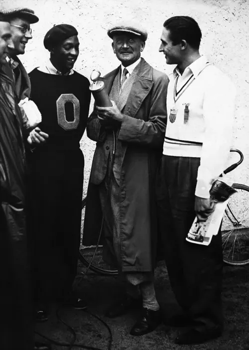 Framed Print : Jesse Owens & Swimmmer Being Interviewed Framed Print : Jesse Owens & Swimmmer Being Interviewed