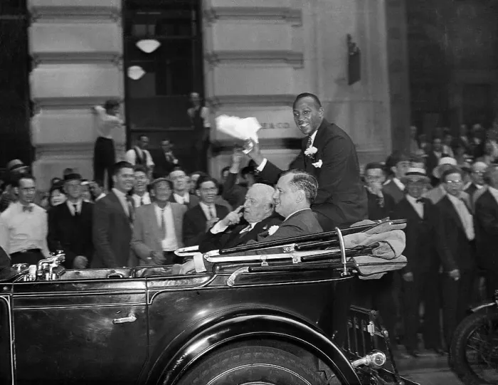 Framed Print : Jessie Owens Waves from Car in Parade Framed Print : Jessie Owens Waves from Car in Parade