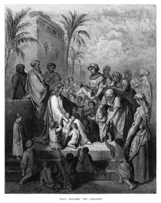 Framed Print : Jesus blessing the children engraving 1870 Framed Print : Jesus blessing the children engraving 1870