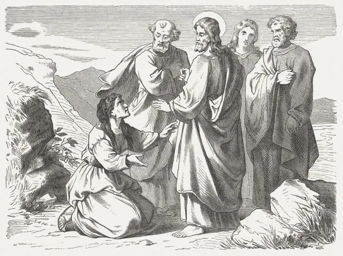 Framed Print : Jesus and the Canaanite woman (Matthew 15), published in 1877 Framed Print : Jesus and the Canaanite woman (Matthew 15), published in 1877