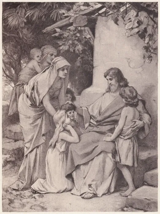 Framed Print : Jesus and the children, photogravure, published in 1886 Framed Print : Jesus and the children, photogravure, published in 1886