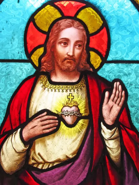 Framed Print : Jesus Christ depicted on an antique stained glass window Framed Print : Jesus Christ depicted on an antique stained glass window