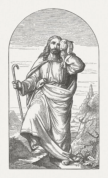 Jesus as the Good Shepherd, wood engraving, published in 1895