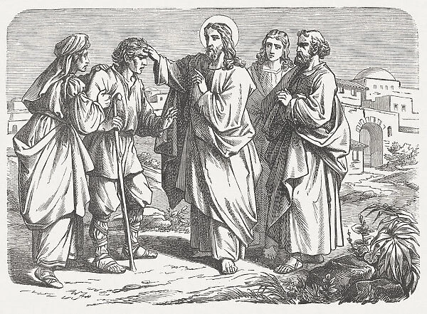 Jesus heals the blind Bartimaeus (Mark 10, 51-52), published 1877