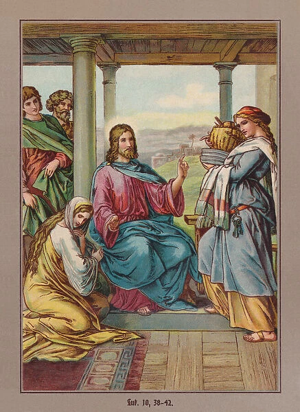 Jesus at Martha and Mary, chromolithograph, published ca. 1880