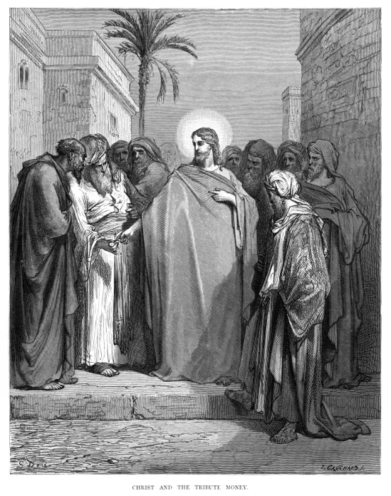 Framed Print : Jesus and tribute money engraving 1870 Framed Print : Jesus and tribute money engraving 1870