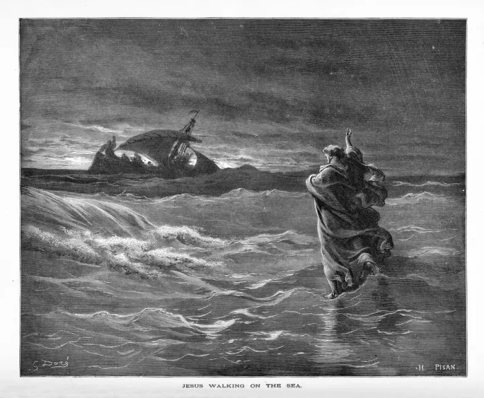 Framed Print : Jesus Walking on Water Biblical Engraving Framed Print : Jesus Walking on Water Biblical Engraving