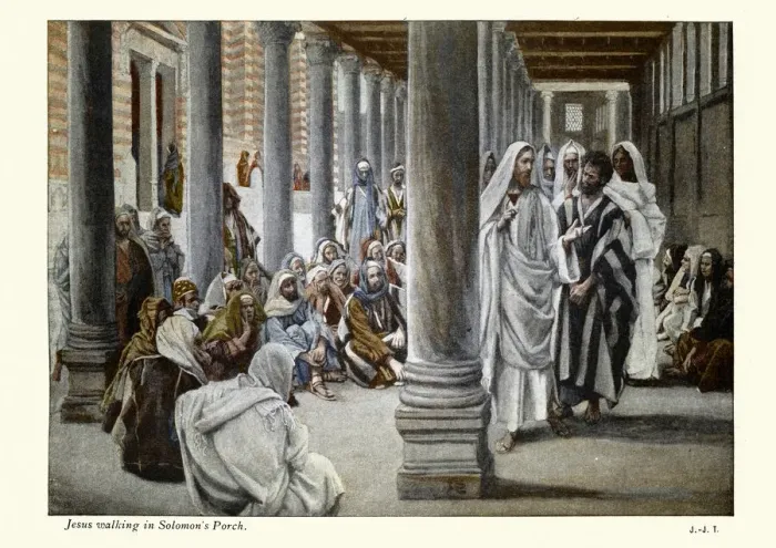 Framed Print : Jesus Walks in the Portico of Solomon, New testament art Framed Print : Jesus Walks in the Portico of Solomon, New testament art