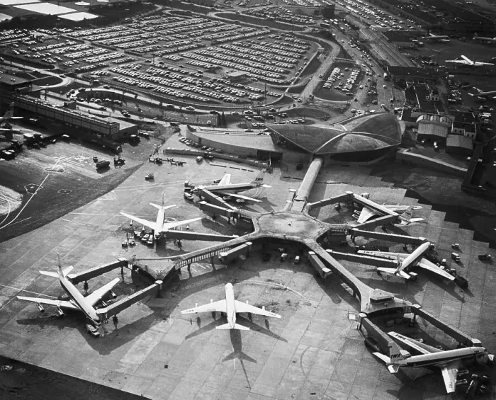 Framed Print : Jetliners Clustered Around Airport Wing Framed Print : Jetliners Clustered Around Airport Wing