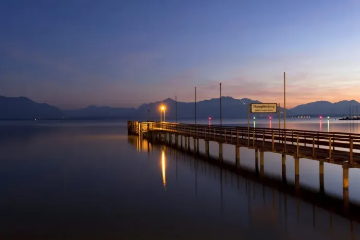 Framed Print : Jetty at dusk, Seebruck on Chiemsee Lake, Bavaria, Germany, Europe, PublicGround Framed Print : Jetty at dusk, Seebruck on Chiemsee Lake, Bavaria, Germany, Europe, PublicGround