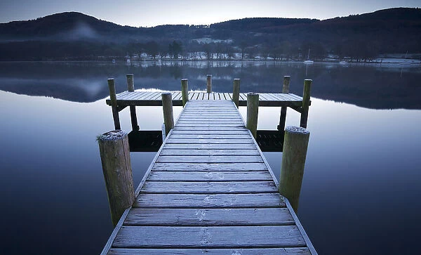 Jetty on lake windermere on frosty Morning