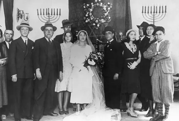 Framed Print : Jewish Citizens of Spain Posing in Wedding Portrait Framed Print : Jewish Citizens of Spain Posing in Wedding Portrait