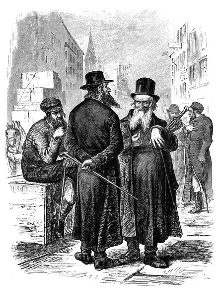 Two jewish men in the city talking