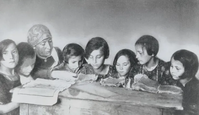 Framed Print : Jewish Teacher with Her Girl Students Framed Print : Jewish Teacher with Her Girl Students