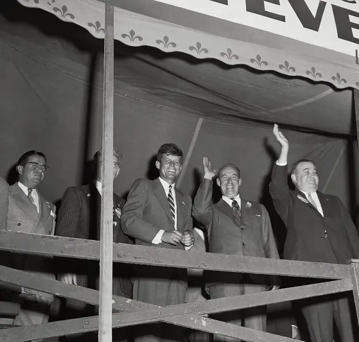 Framed Print : JFK and Stevenson on Campaign Platform Framed Print : JFK and Stevenson on Campaign Platform