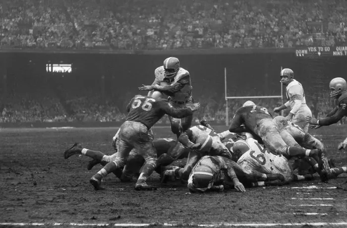 Framed Print : Jim Brown Blocked by Tackle Framed Print : Jim Brown Blocked by Tackle