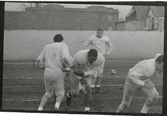 Framed Print : Jim Brown with Teammates at Practice Framed Print : Jim Brown with Teammates at Practice