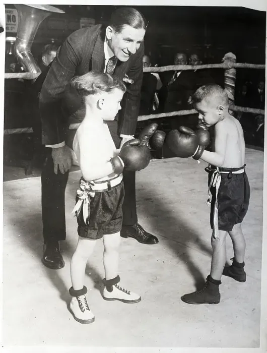 Framed Print : Jim Corbett In Ring with Two Child Boxers Framed Print : Jim Corbett In Ring with Two Child Boxers