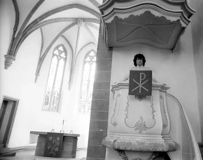 Framed Print : Jim Morrison Of The Doors Visits A Church In Germany Framed Print : Jim Morrison Of The Doors Visits A Church In Germany