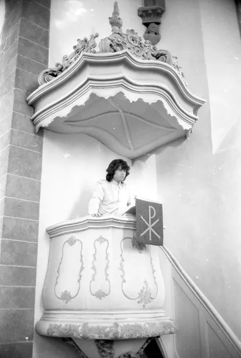 Framed Print : Jim Morrison Of The Doors Visits A Church In Germany Framed Print : Jim Morrison Of The Doors Visits A Church In Germany