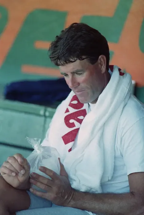 Framed Print : Jim Palmer Holds Ice Pack On Hand;Baseba Framed Print : Jim Palmer Holds Ice Pack On Hand;Baseba