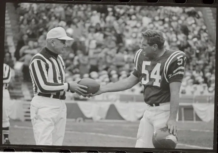 Framed Print : Jim Ringo Receiving Football for his Legendary Efforts Framed Print : Jim Ringo Receiving Football for his Legendary Efforts