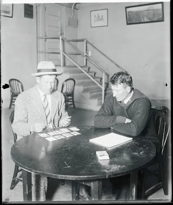 Framed Print : Jim Thorpe and Bob Folwell playing Cards Framed Print : Jim Thorpe and Bob Folwell playing Cards